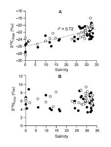 Dominance of autochthonous phytoplankton-derived particulate organic matter in a low-turbidity temperate estuarine embayment, Gwangyang Bay, Korea 이미지